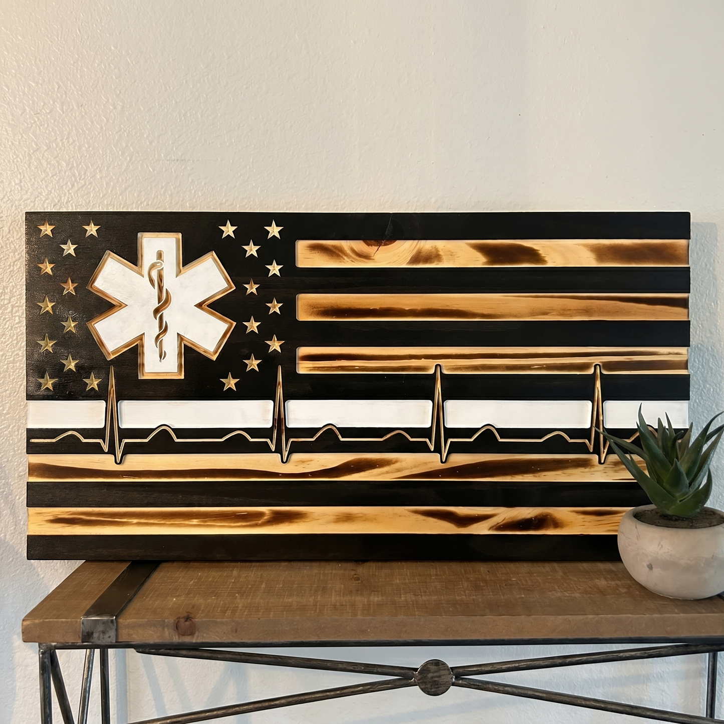 Handmade EMS Wooden Flag (12x20in)